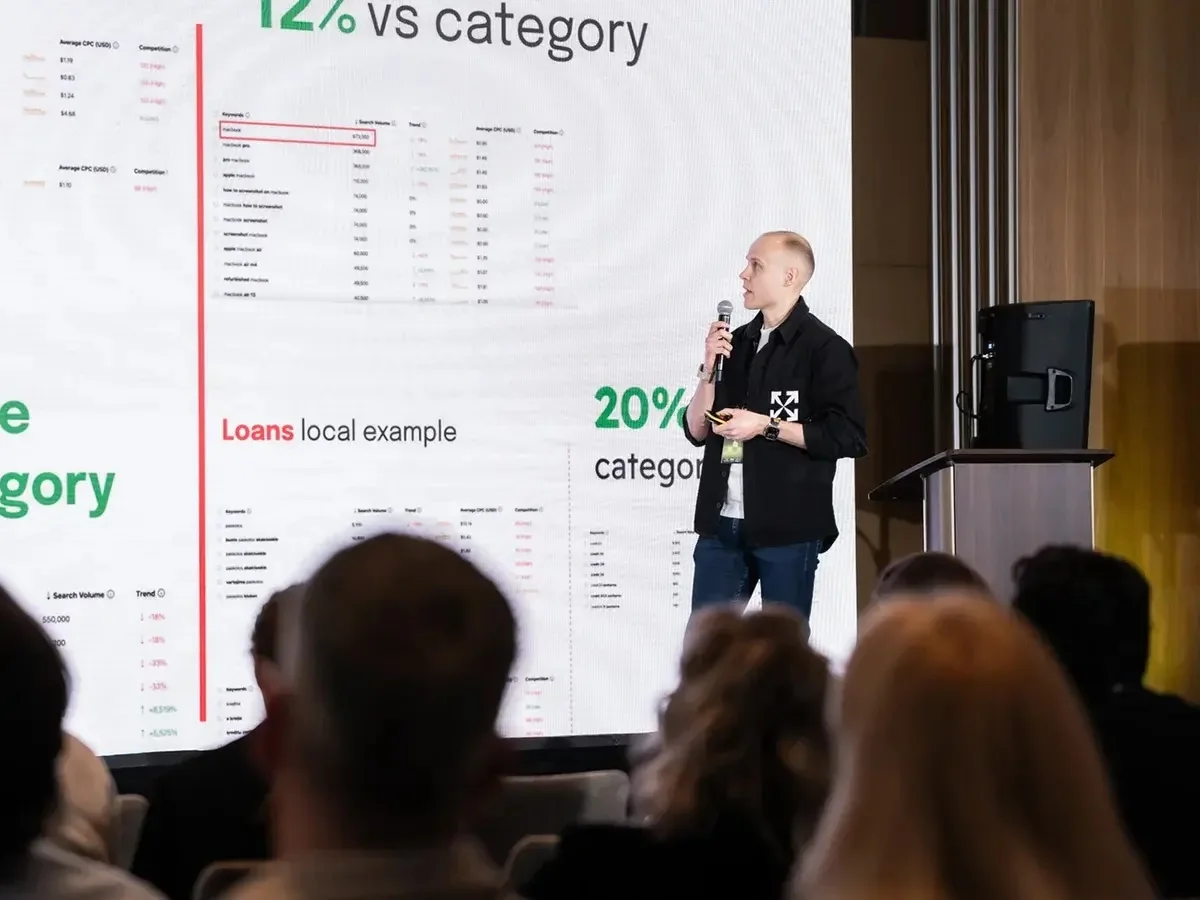 Book Speaking Engagements 9 Vytis Bareika presenting a case study at Baltic-Nordic SEO Summit 2026 in Vilnius